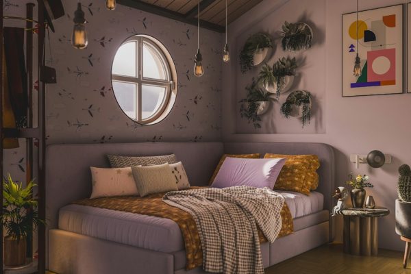 Photo mushroom pendant light cozy bedroom